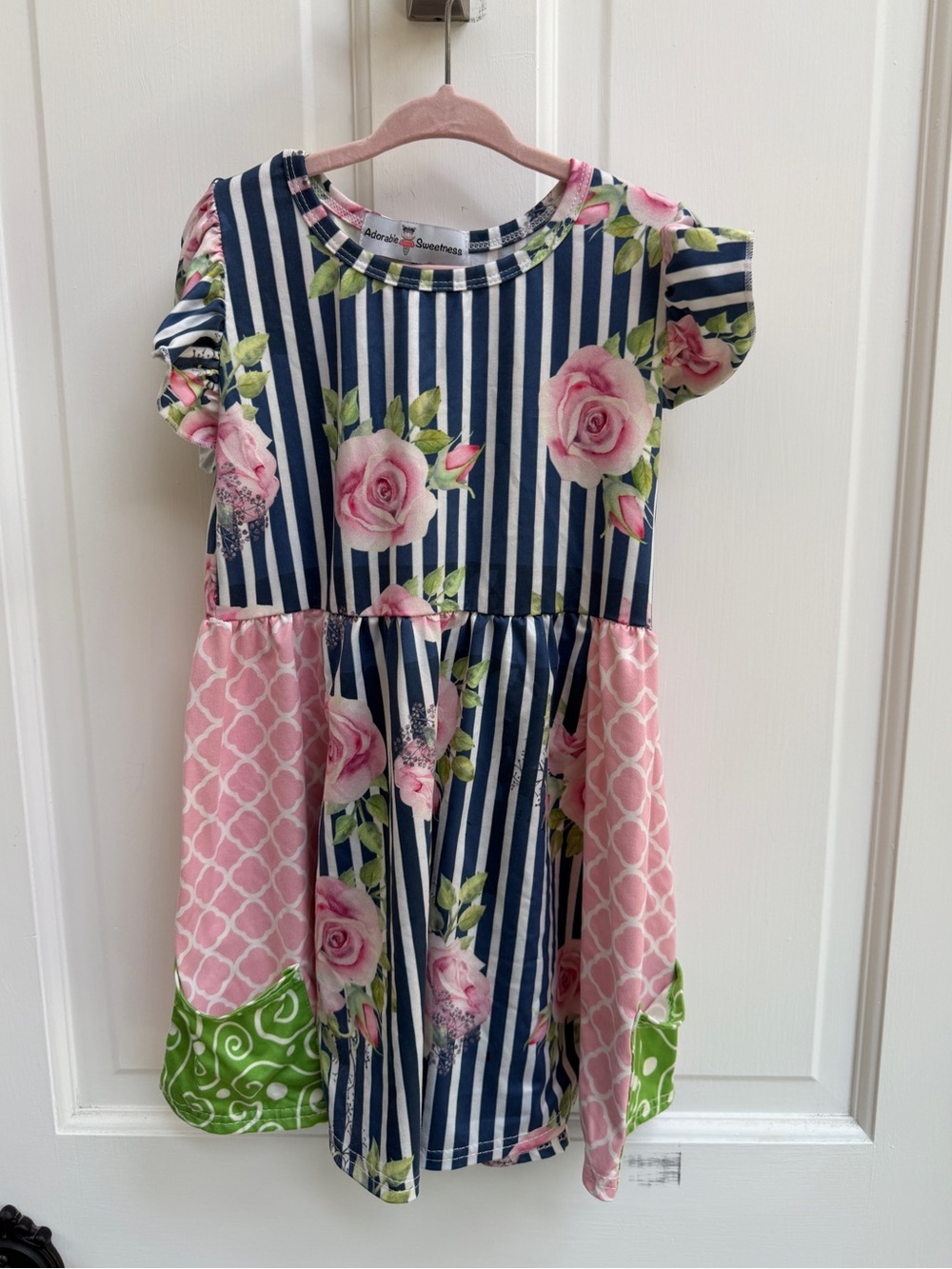 Adorable Sweetness Girls 4 Striped Floral Girls' Casual Short Sleeve Dress